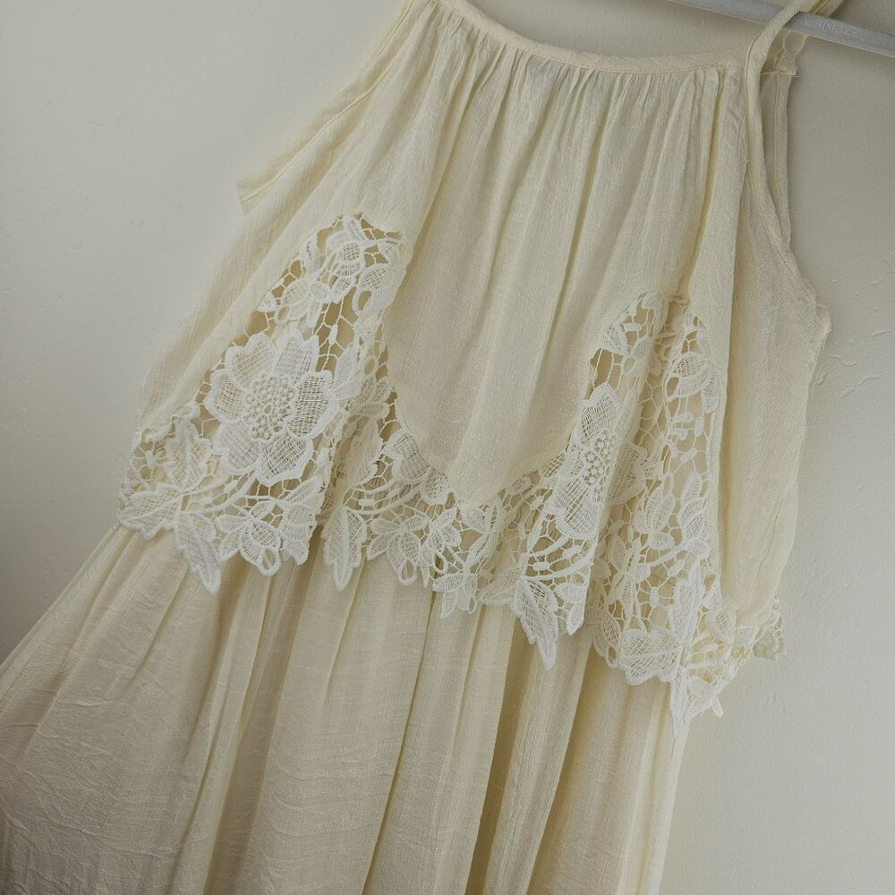 J GLEE Ivory Maxi Dress Long Coastal Boho Beach Flowing Feminine Sundress Pretty